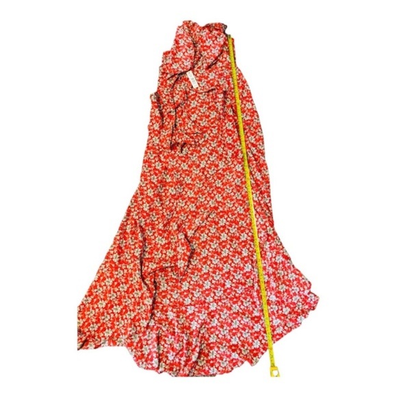 Max Studio Orange floral‎ ruffle bishop collar full wrap maxi dress size Small - Picture 13 of 13